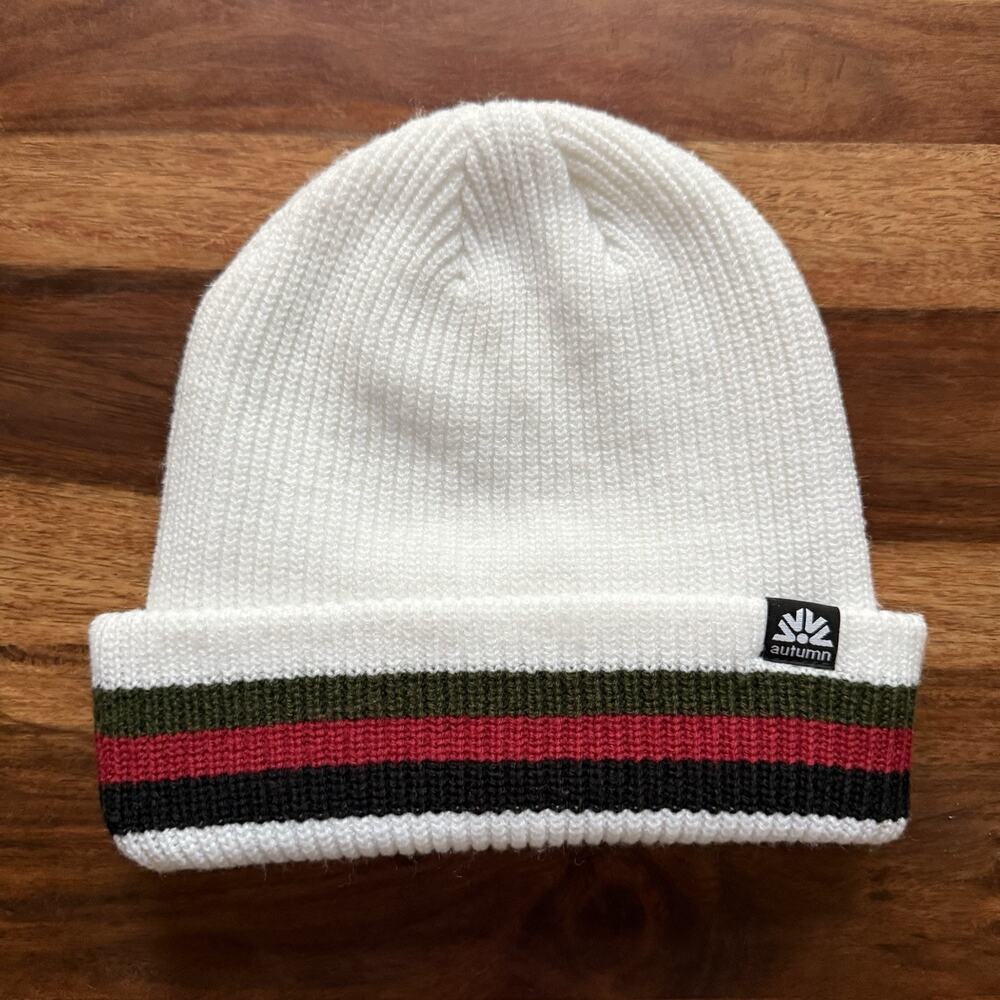 Autumn Cuff Beanie Toque Ivory Designer Stripe Red Green Black Cap Hat Classic